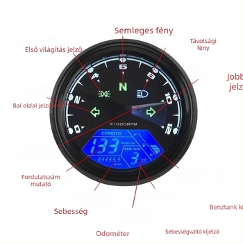 Motorkerékpár univerzális LCD műszer – tachométer, sebességmérő, kilométer-számláló, 12V