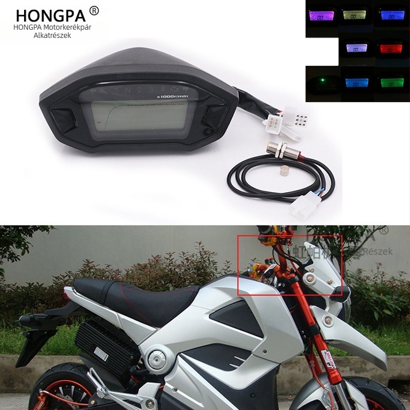 HP-199 12V ABS LCD sebességmérő/odométer/fordulatszámmérő Monkey motorkerékpárhoz, 2-4 hengeres