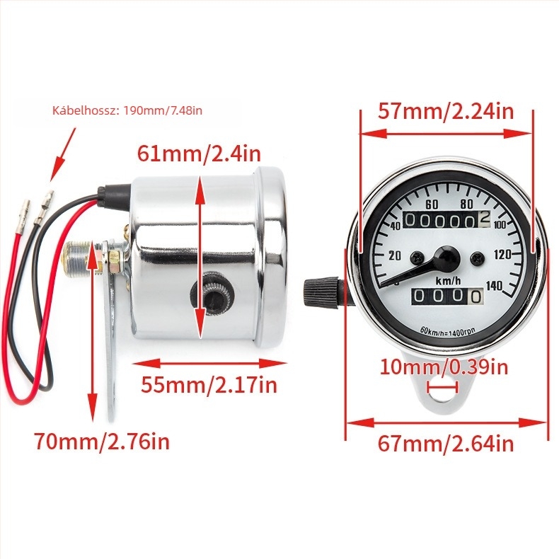 Elektronikus tachométer 140-es kettős kilométer-számlálóval (electroplating) – JS, 12V