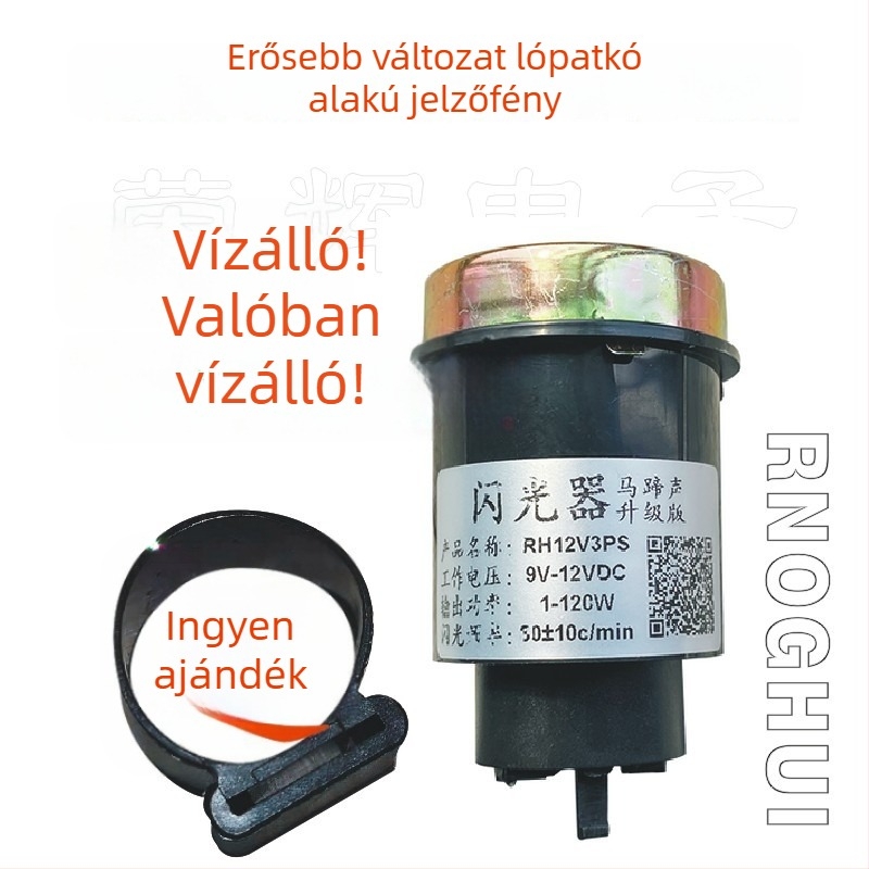 Ronghui RH12V3P-MT hangos jelző relé elektromos motorkerékpárhoz (IP65, 85 c/min, kompatibilis WY125, GY6-125 Guangyang 100)