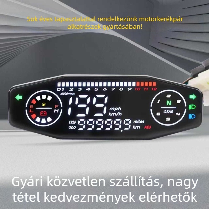 Motorkerékpár műszerfal LED digitális kijelzővel, voltmérővel és olajszintmérővel – univerzális modell 036006, érzékelő vezeték