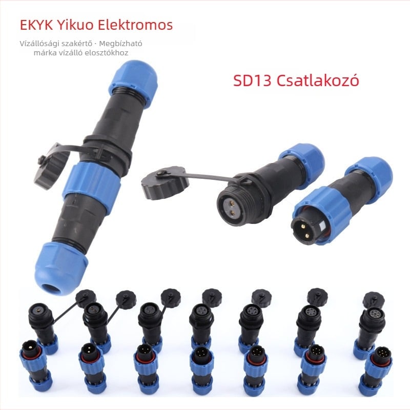 EKYK IP68 vízálló repülőgép-csatlakozó SD13/SP13, 1–7 pólus, aranyozott érintkezők, PA66 tűzálló szigetelőanyag