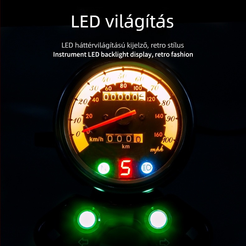 GN CG125 motorkerékpár műszerfal – retro felújított tachométer és kilométer-számláló, 12V kompatibilitás, 304 rozsdamentes acél ház, pontosság 99%