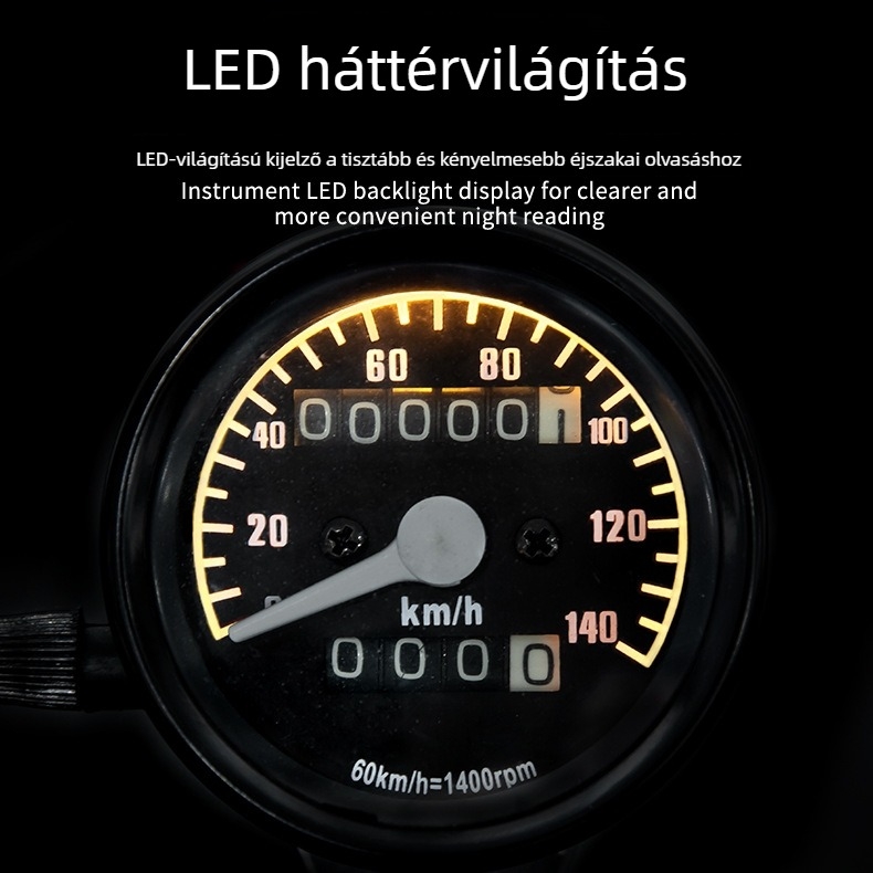 Elektronikus motorkerékpár tachométer kettős kilométeróra kijelzővel; JBL modell 140; 12V tápegység