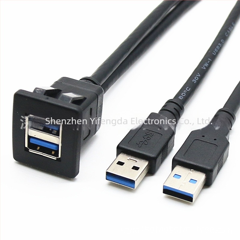 USB 3.0 kétportos adatkábel ABS házzal autó- és motorkerékpár műszerfalhoz