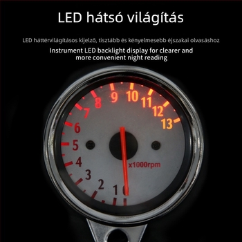 Motorkerékpár elektronikus tachométer, 0-13000 rpm, 12V, modell 1.3W
