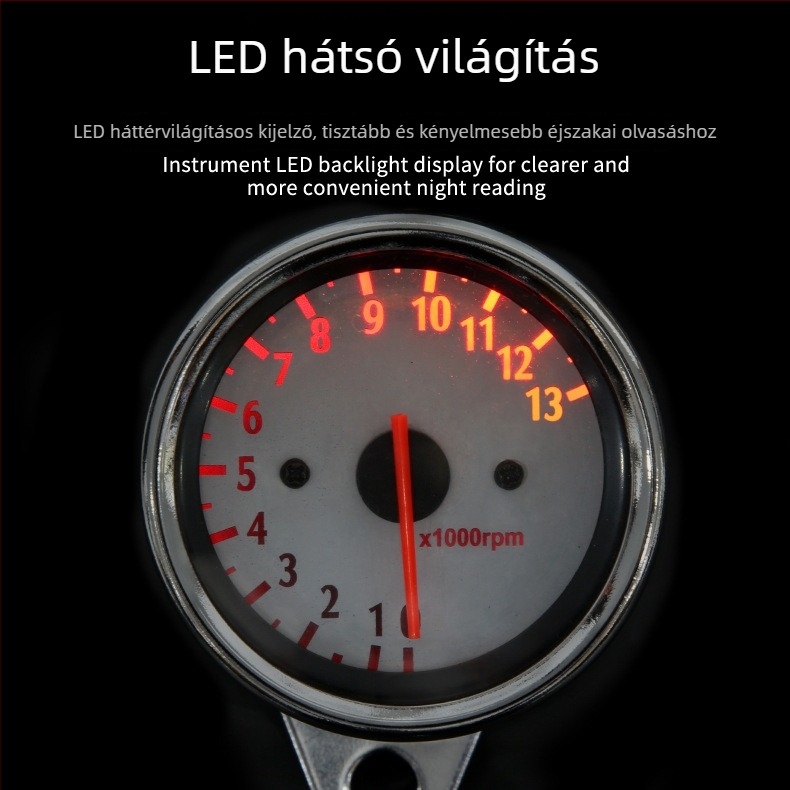 Motorkerékpár elektronikus tachométer, 0-13000 rpm, 12V, modell 1.3W