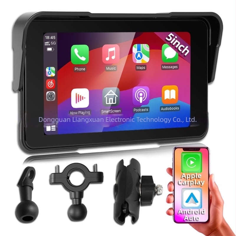 Motorkerékpár 5 hüvelykes vízszintes kijelző, vezeték nélküli CarPlay/Android Auto, hordozható GPS navigáció, Bluetooth gumiabroncsnyomás-mérő, 64 GB-ig terjedő tárhely