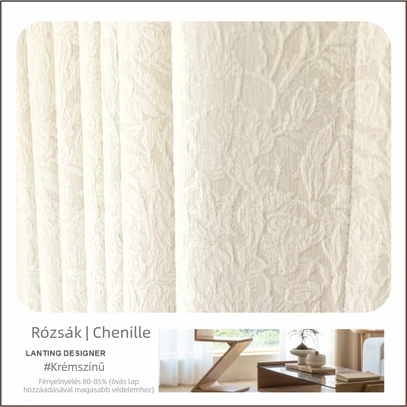 függöny Chenille anyag, Jacquard szövés, Magas árnyékolás 71–90%, Francia stílus, Minta: növények és virágok