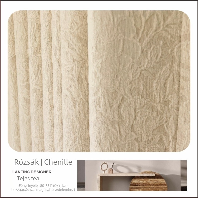 függöny Chenille anyag, Jacquard szövés, Magas árnyékolás 71–90%, Francia stílus, Minta: növények és virágok