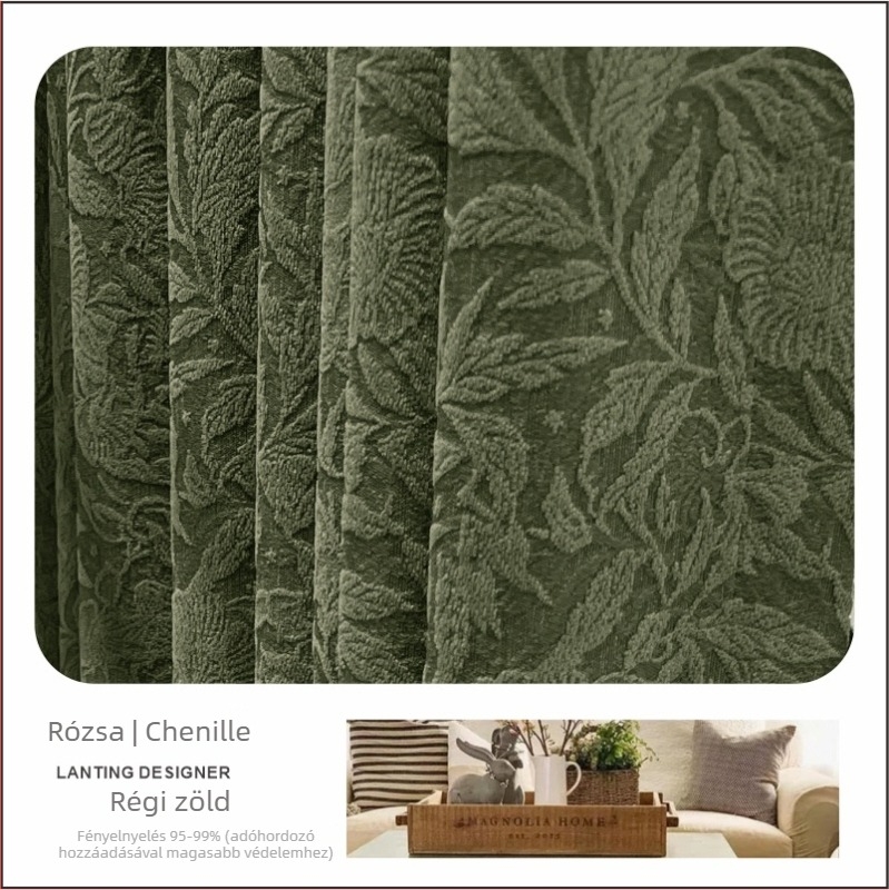 függöny Chenille anyag, Jacquard szövés, Magas árnyékolás 71–90%, Francia stílus, Minta: növények és virágok