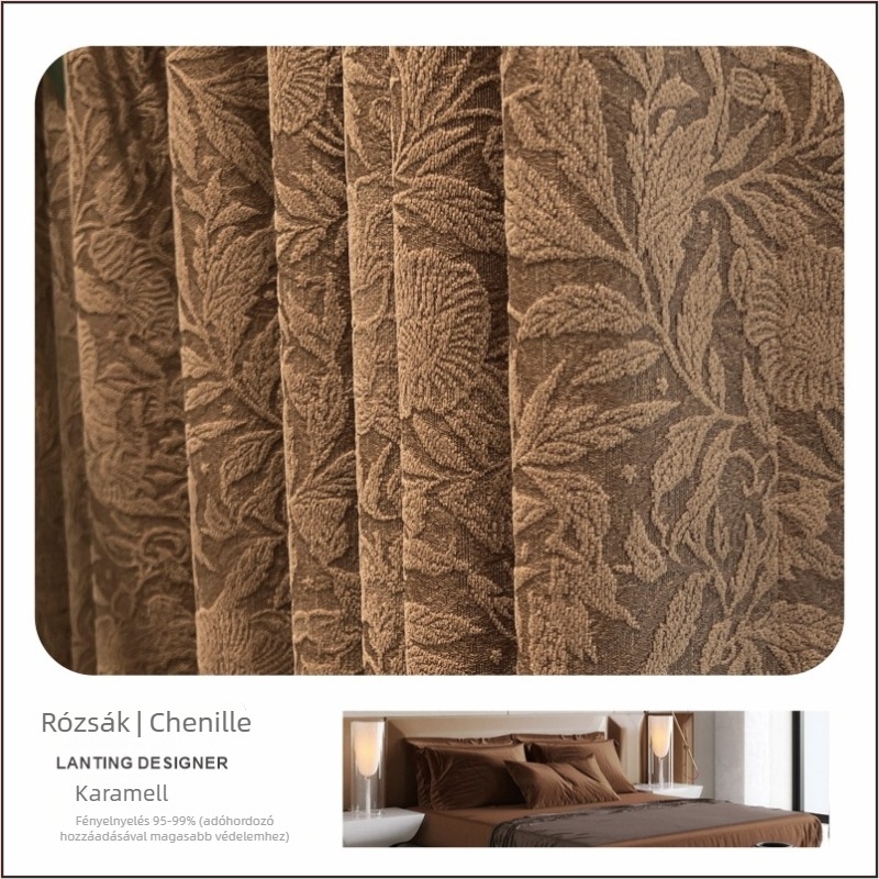 függöny Chenille anyag, Jacquard szövés, Magas árnyékolás 71–90%, Francia stílus, Minta: növények és virágok