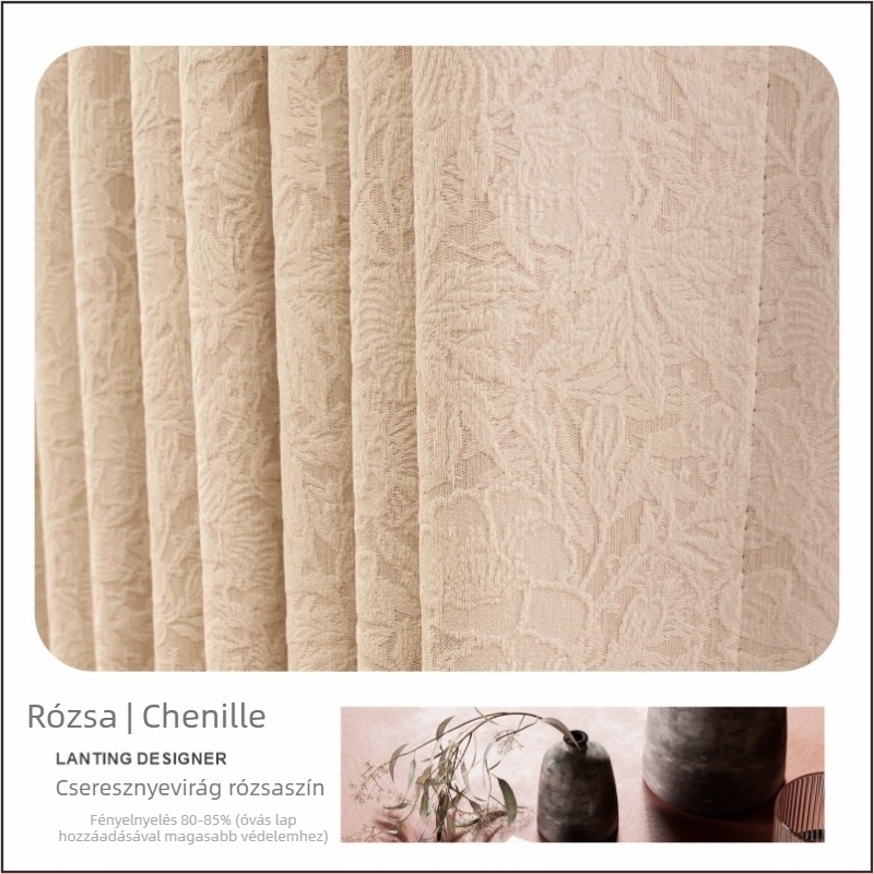 függöny Chenille anyag, Jacquard szövés, Magas árnyékolás 71–90%, Francia stílus, Minta: növények és virágok