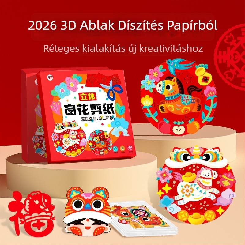 Ablak dekoráció papírvágással – Újév 2026, A ló éve, Anyag: rizspapír, Csomagolás: Opp bag, Márka Germination