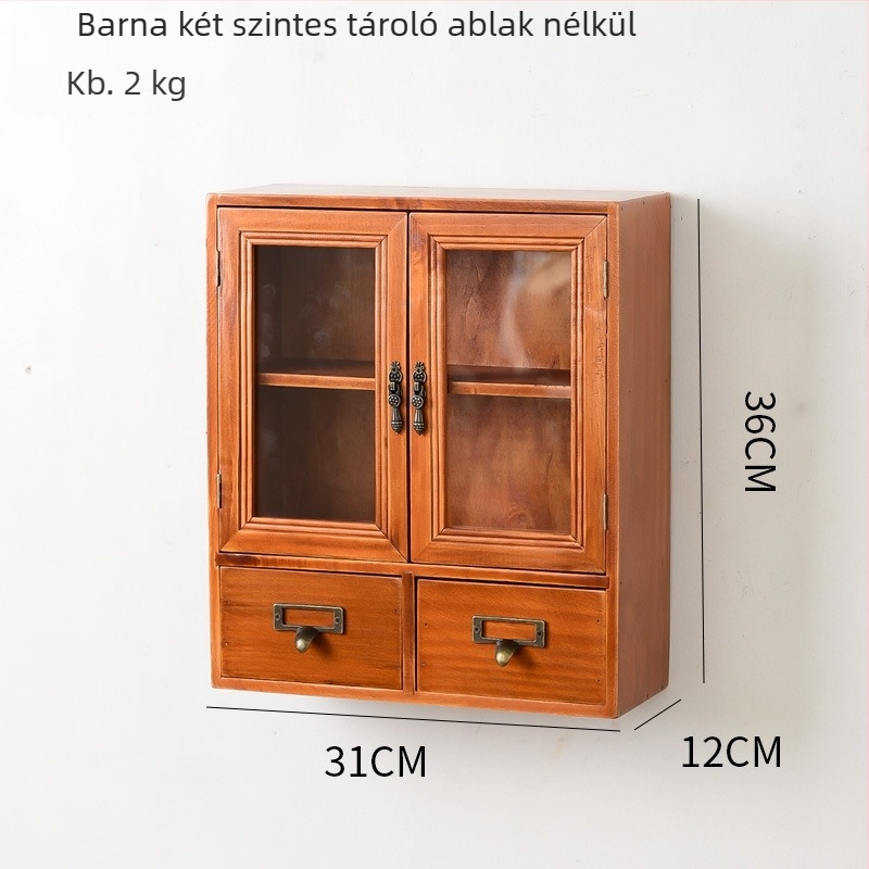 Fából készült, háromszintes falra szerelhető polc, kézzel készített