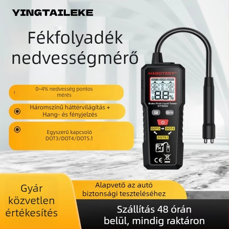 Fékfolyadék-tesztelő HT5009 - 2x AAA elemmel működik, üzemi hőmérséklet -20–60°C, modell HT5009