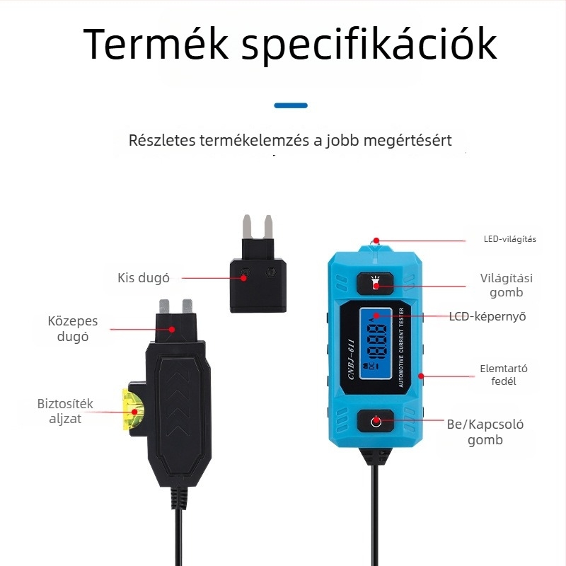 Autó biztosíték áramdetektora – teszter, szivárgási analízis és meghibásodás észlelése
