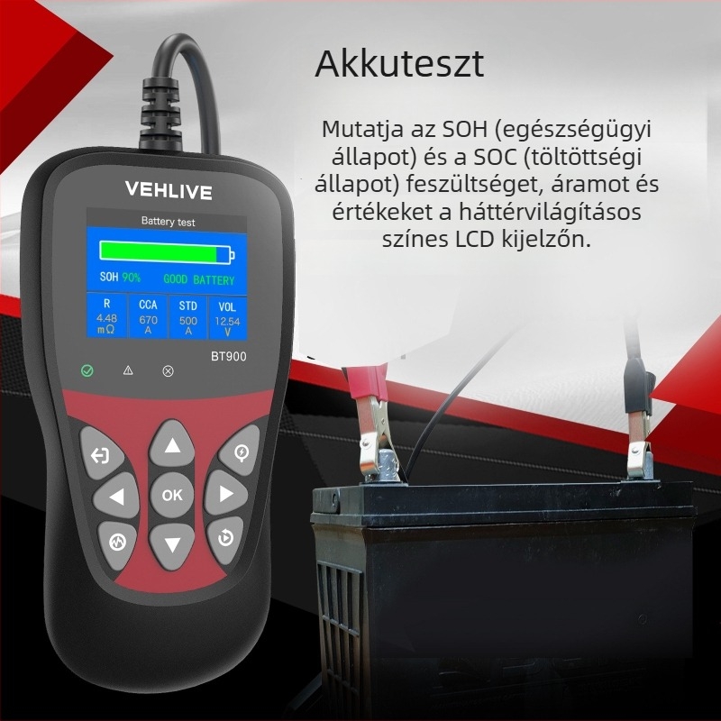 Bt900 Autóakkumulátor-teszter obdll – 6-12V, Akkumulátor-ellenőrzés, Autódiagnosztikai műszer, Működési hőmérséklet -20°C-tól 70°C-ig