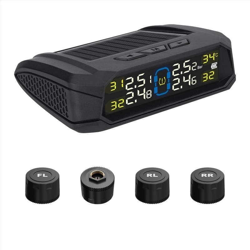 4 kerékes TPMS színes LCD kijelzővel, vezeték nélküli digitális guminyomásmérő, napelemes, beépített