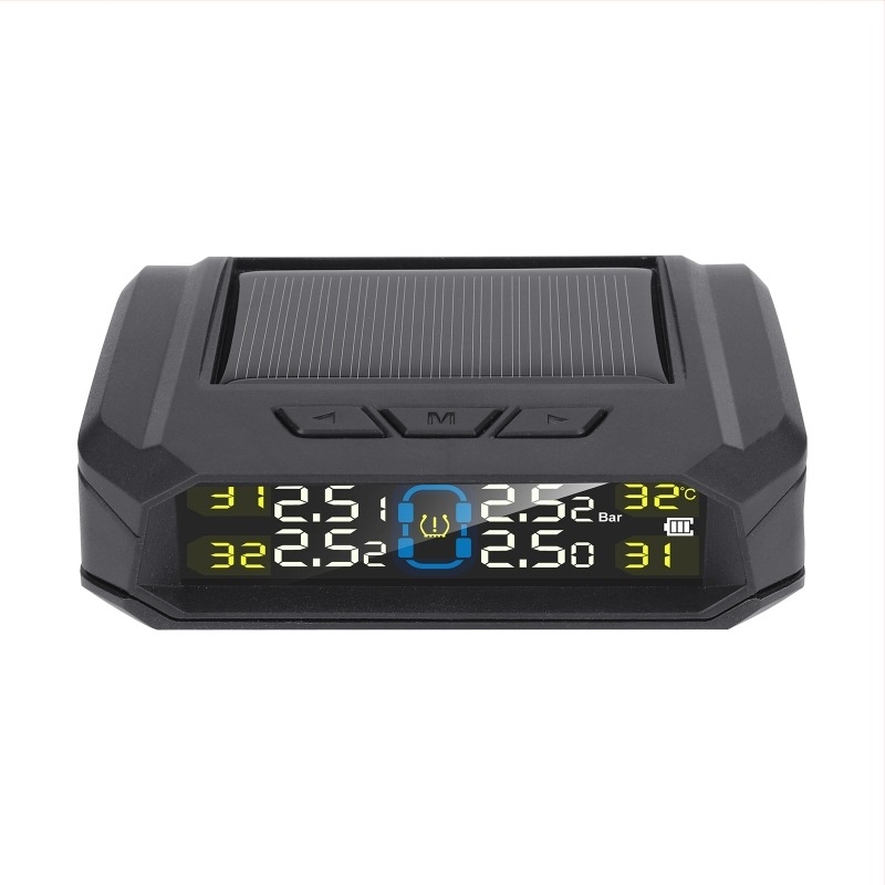 4 kerékes TPMS színes LCD kijelzővel, vezeték nélküli digitális guminyomásmérő, napelemes, beépített