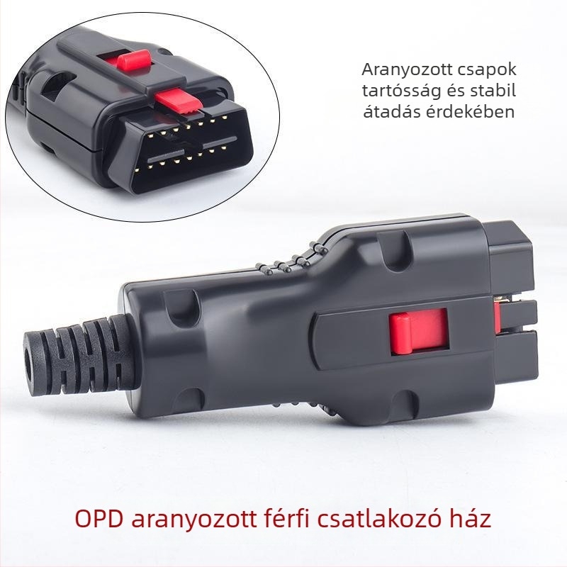 OBDII aranyozott 16-pontos autódiagnosztikai csatlakozó - hibakereső, 9-16 V, -20°C-tól 80°C-ig