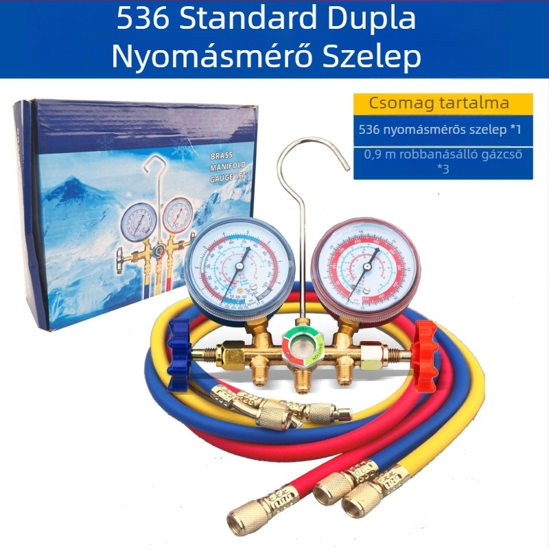 Diafragma nyomásmérő autóklímához, R134a/R22, kettős szelep, modell HS-466 AH/L, Wind chime sun