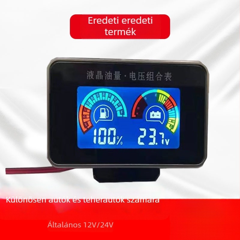 12-24V LCD üzemanyag-szint és feszültség mérő, 2 az 1-ben, autókhoz, teherautókhoz és mezőgazdasági járművekhez