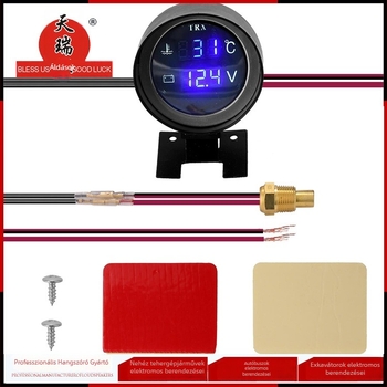 Két az egyben vízhőmérséklet- és voltmérő, kör alakú digitális LCD kijelző, pisztoly-stílusú, 12V/24V univerzális