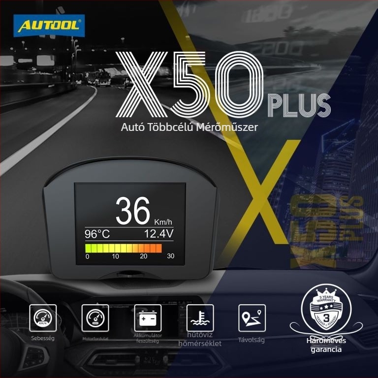 AUTOOL X50 PLUS OBD HUD autófej-feletti kijelző LCD-képernyővel, kompatibilis a 2008 utáni OBD modellekkel.
