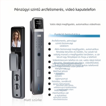 Okos elektromos ajtózár arcfelismeréssel és ujjlenyomattal, jelszóval és videóinterkommal – kültéri vízálló kivitel; 100 ujjlenyomat tárolás; akár 100000 nyitás; szkennelési idő <0,01 s; AC tápegység