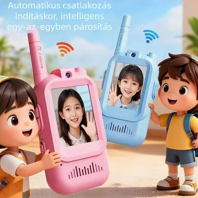 Gyermekeknek szánt hosszú hatótávolságú kültéri videóinterkom, 2.4 GHz RF, 16 csatorna, Wi‑Fi, 650 mAh akkumulátor