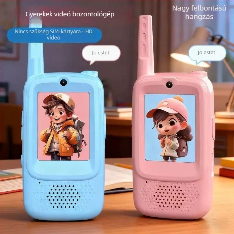 Gyermekeknek szánt hosszú hatótávolságú kültéri videóinterkom, 2.4 GHz RF, 16 csatorna, Wi‑Fi, 650 mAh akkumulátor