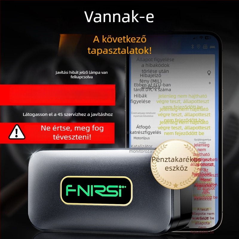 Fnirsi FD10 OBD2 Bluetooth 5.1 diagnosztikai eszköz a motorhoz, hibakódokkal, járműre szerelt