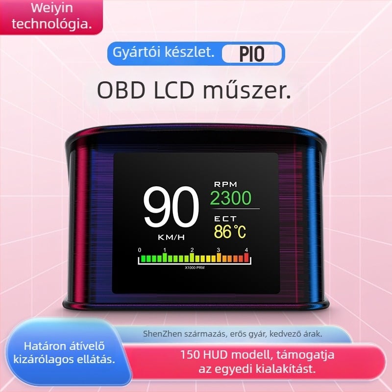 P10 autó LCD monitor TFT kijelzővel, 320x240 felbontás, OBD2 bemenet