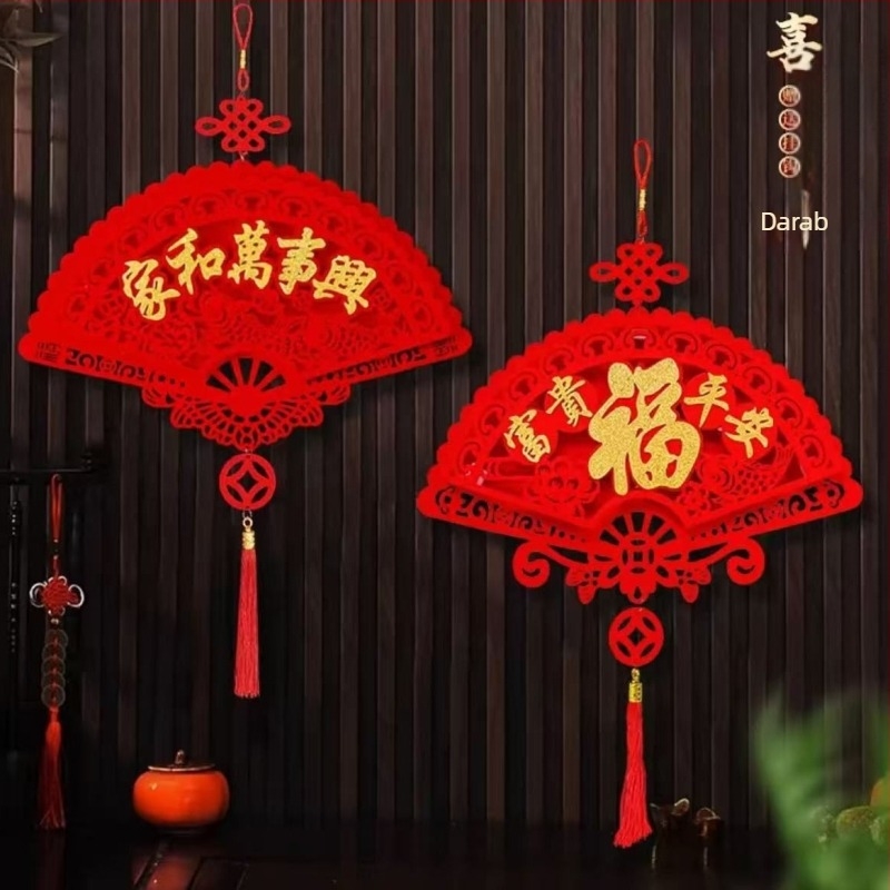 3D áldás medál a Ló évére — újévi dekoráció flockolt textilből, ajtóhoz, forróprés kivitel