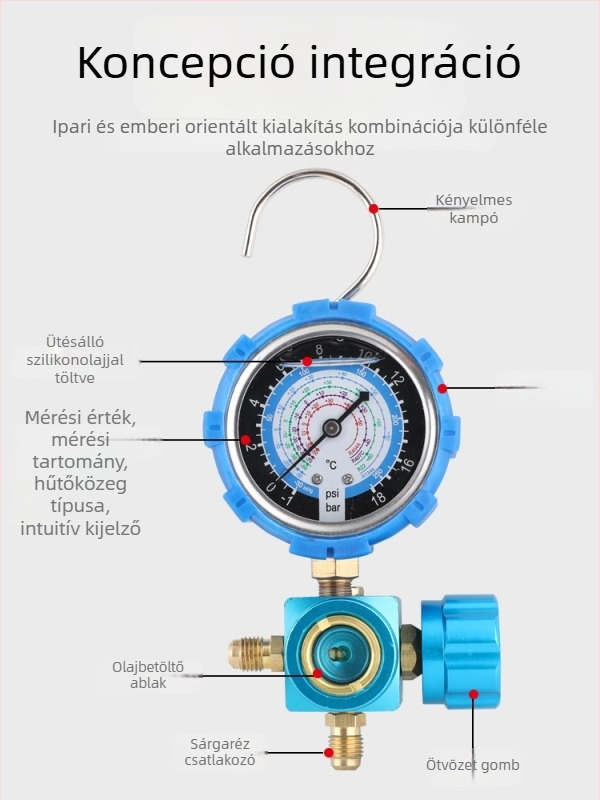 Klimatizáló berendezés hűtőközeg feltöltő készlet diafragmás nyomásmérővel