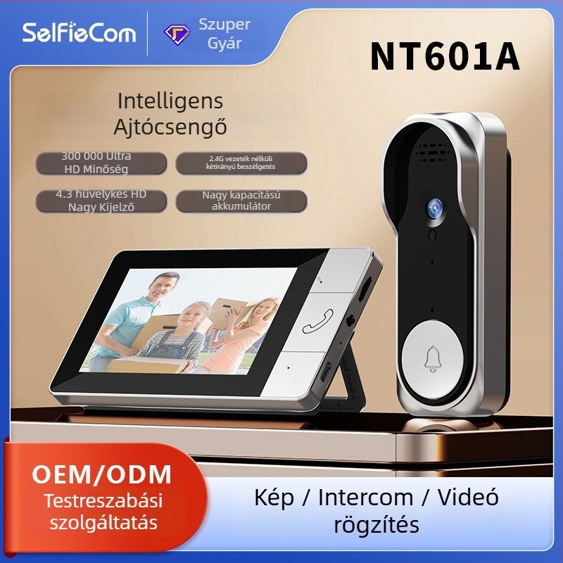 Nt601a videó ajtócsengő beltéri kijelzővel, kétirányú videó interkom, HD éjjellátás, USB 5V tápegység