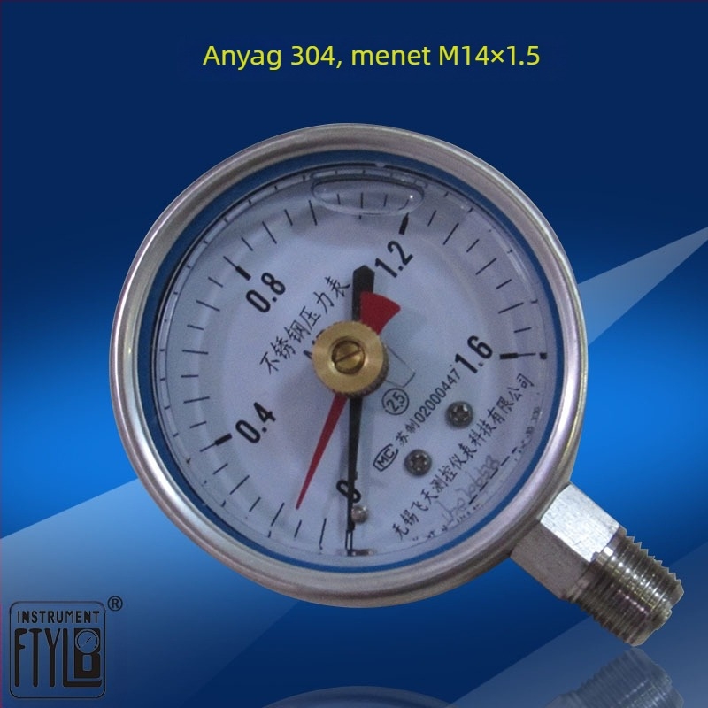 FTYLB YNJ60BF rozsdamentes acél memóriás nyomásmérő, kettős tűs memória, korrózió- és saválló, ütésálló, 0.4-60 MPa, 60 mm dial, menetes csatlakozás