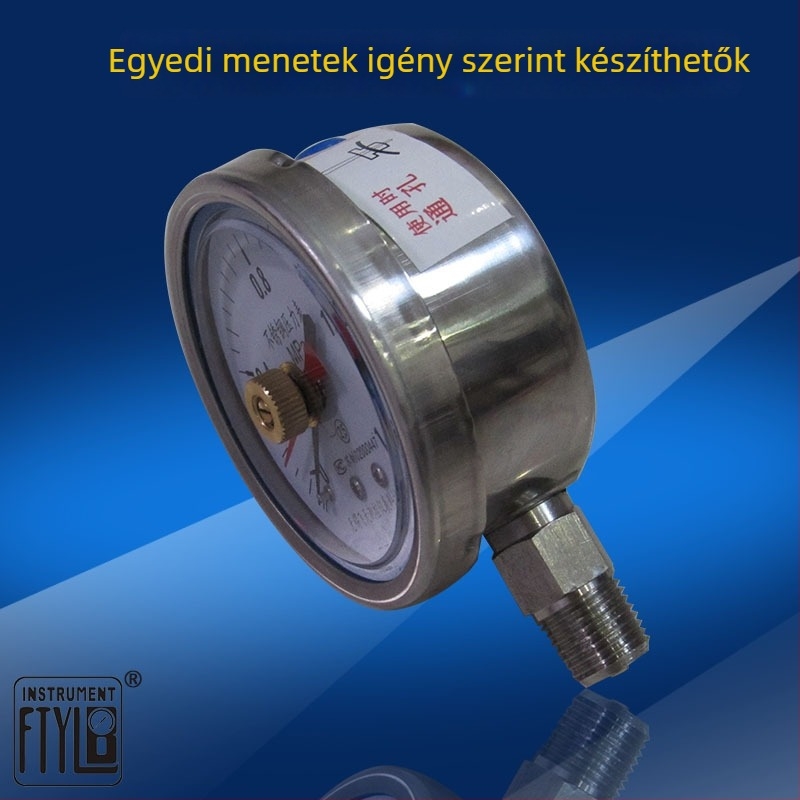 FTYLB YNJ60BF rozsdamentes acél memóriás nyomásmérő, kettős tűs memória, korrózió- és saválló, ütésálló, 0.4-60 MPa, 60 mm dial, menetes csatlakozás