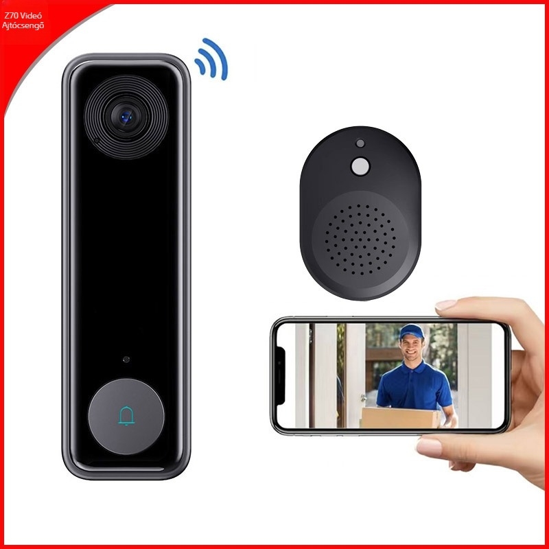 Z70 WiFi videó ajtócsengő belső tápegységgel, éjjellátás, fénykép készítés, interkom