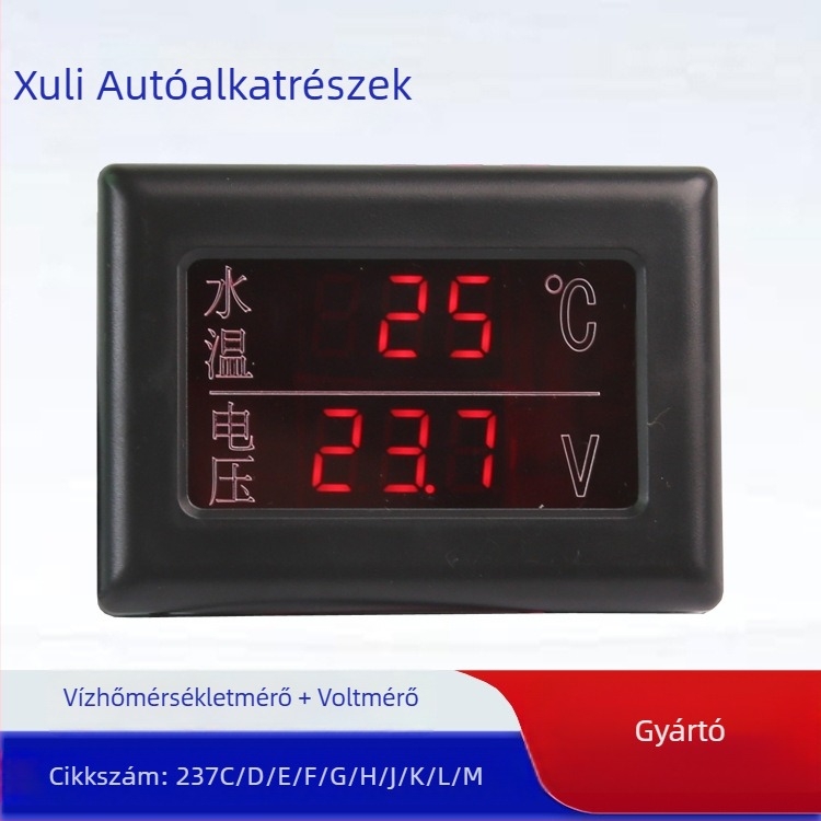 Digitális LCD vízhőmérséklet- és voltmérő — 2 az 1-ben mérőeszköz autókhoz, teherautókhoz és mezőgazdasági járművekhez