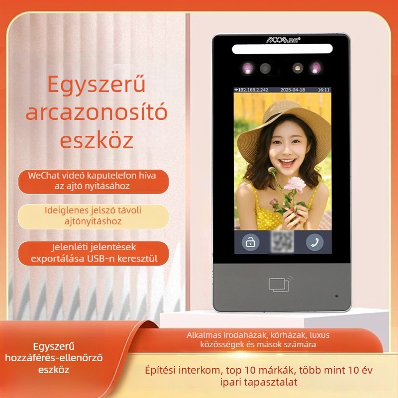 Face Recognition Access Control All-in-One egység, DK70, 50‑rekordos tárhely, 24V tárgy, LCD videókaputelefon, támogatja az arcfelismerést, ujjlenyomat, IC-kártya és mobilalkalmazás