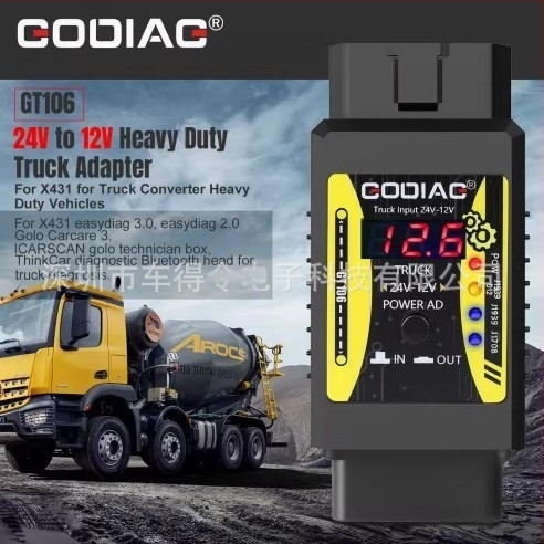GODIAG GT106 24V-12V nehéz teherautó adapter, ECU diagnosztika, bemenet 12-36V