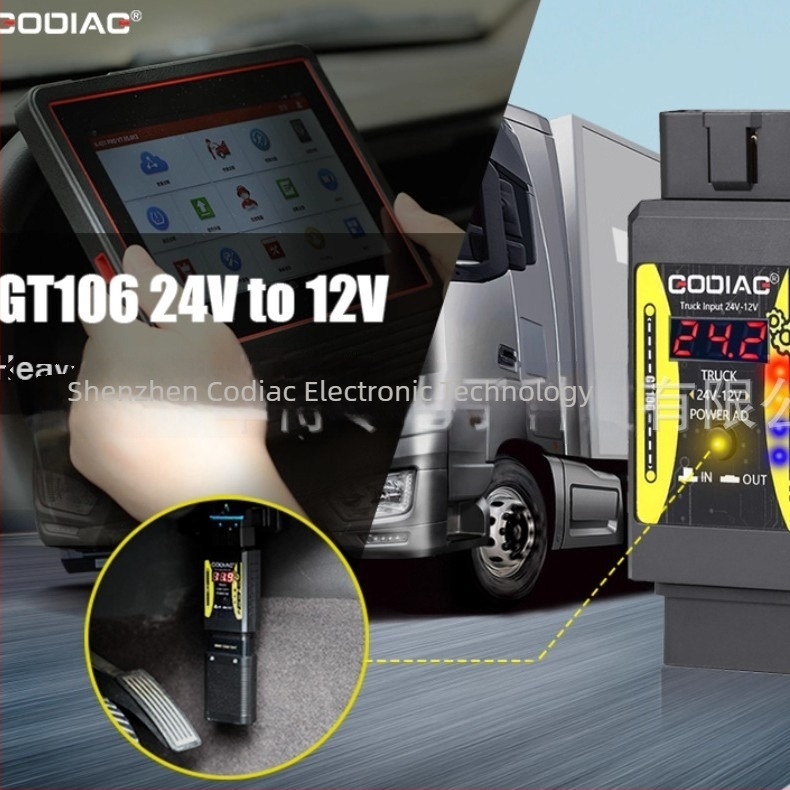 GODIAG GT106 24V-12V nehéz teherautó adapter, ECU diagnosztika, bemenet 12-36V