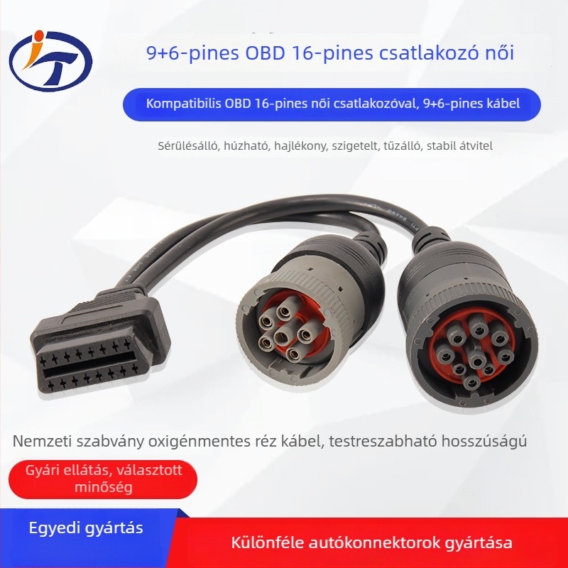 9-tűs OBD-6-pins diagnosztikai kábel Cummins nehéz teherautókhoz