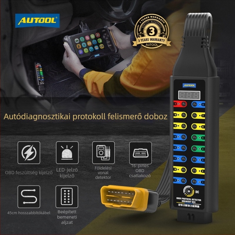 AUTOOL autó diagnosztikai protokollteszt doboz – OBD jel detektálás, 8–30V tápegység, -20°C-tól 70°C-ig tartó működés