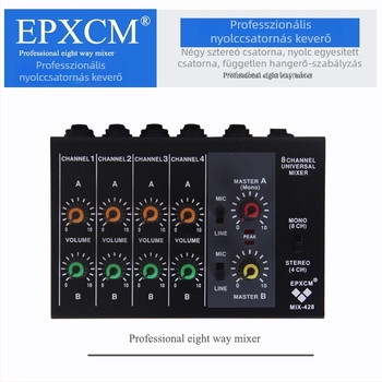 EPXCM MIX-428 4/8 csatornás hangszerkeverő, kompakt mikrofon-bővítő, 5W