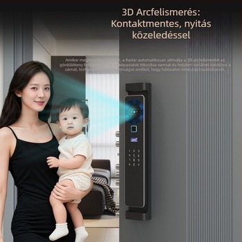 Okos ujjlenyomat-zár ajtóhoz, jelszó és arcfelismerés, videó kapucsengő és valós idejű interkom — 100 ujjlenyomat-tárolás; >2000 nyitás; szkennelési idő <0,1 s; 3D arc + félvezető ujjlenyomat