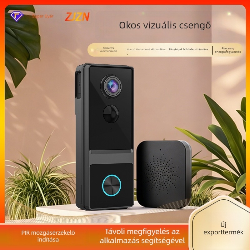 Vezeték nélküli vizuális kapucsengő PIR mozgásérzékeléssel, kétirányú intercom, WiFi, akkumulátoros ellátás 5V/2A, alkalmazásvezérlés