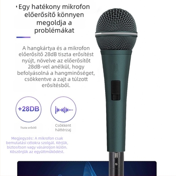 Hordozható dinamikus mikrofon előerősítő (48V tápellátás, beépített hangkártya, zajcsökkentés)